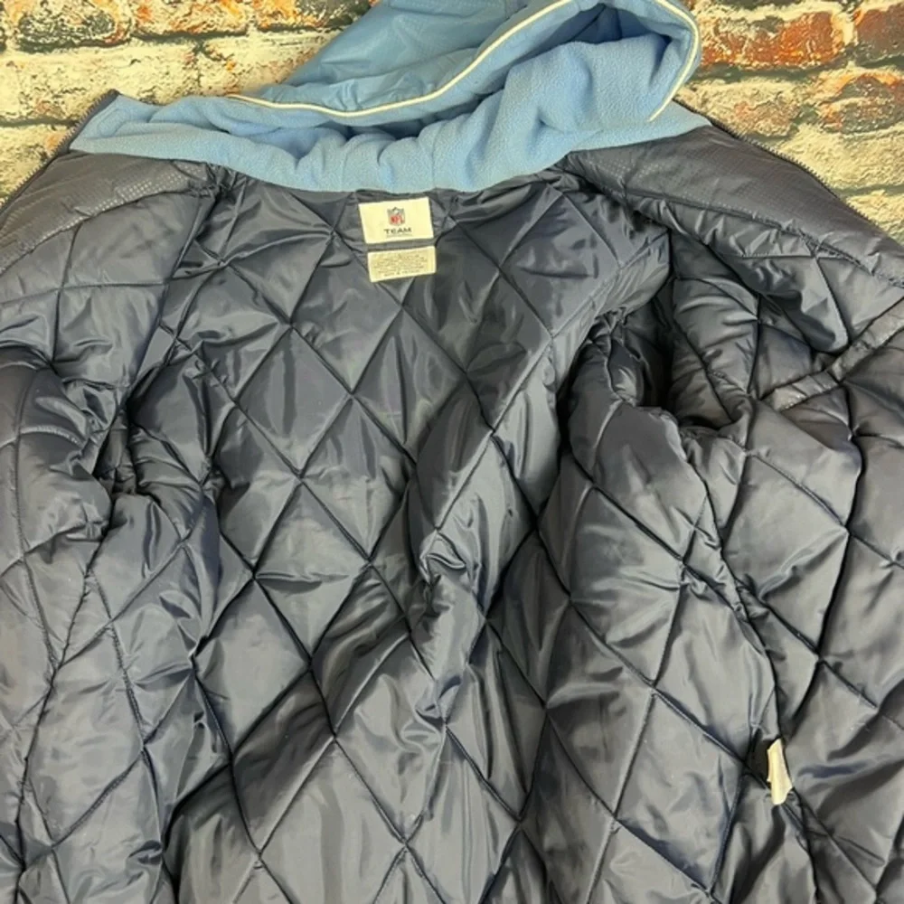 Vtg Tennessee Titans NFL Blue Puffer‎ Jacket W/hood L